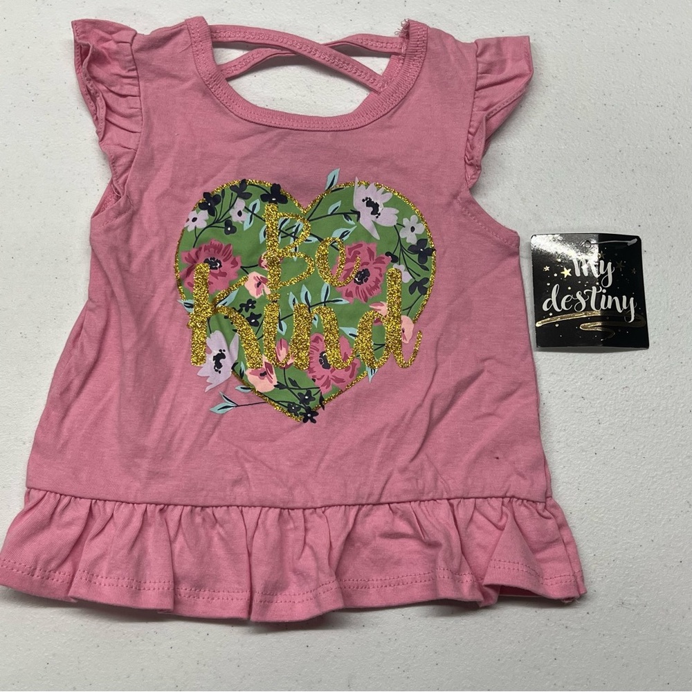 My Destiny Girls Pink Butterly Sleeve Ruffle Trim Tunic Top - Size 18 Months